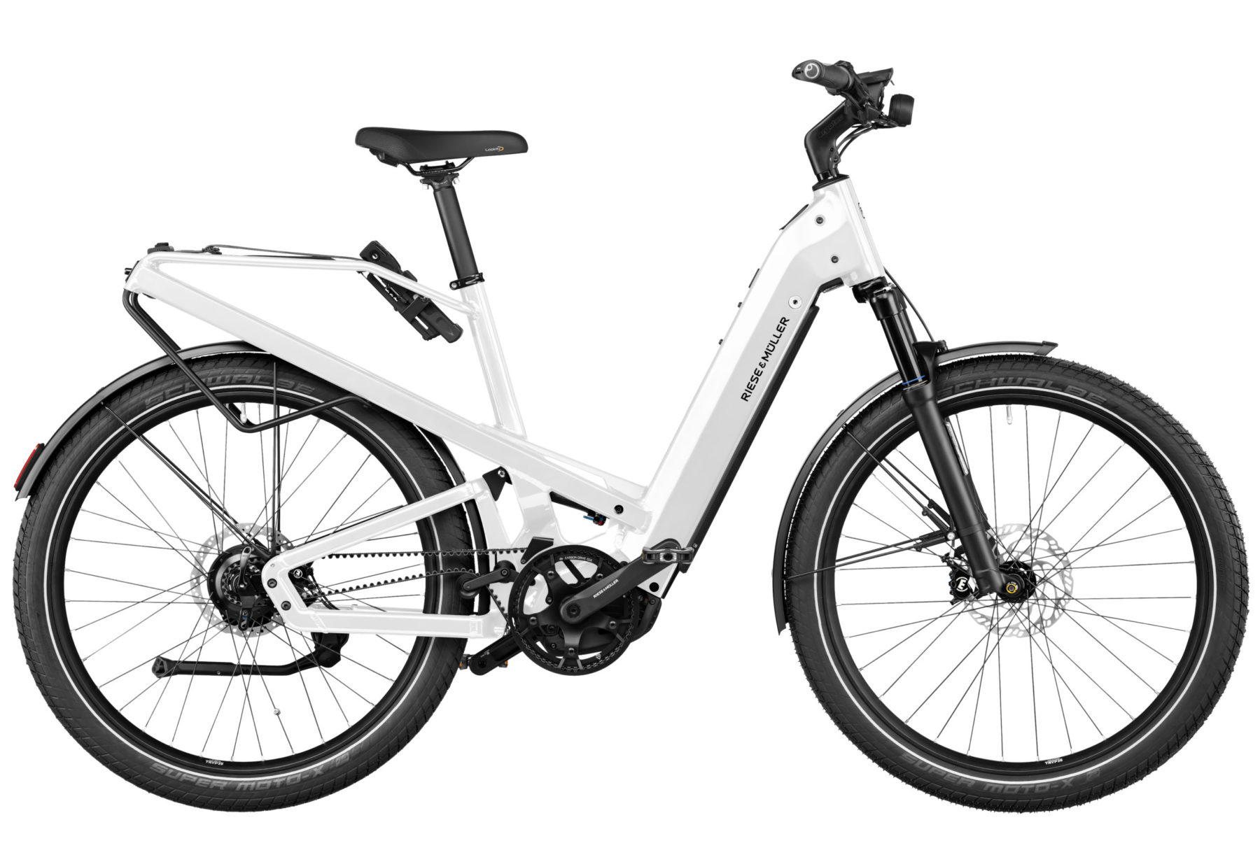 Riese & Müller Homage GT vario HS, 54cm, Pearl White, Nyon, 625 Wh, Comfort kit, GX option, Front carrier with bag, Lowerable Saddle